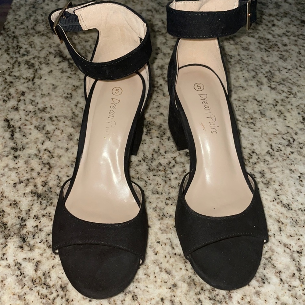 Black Suede Peep toe sandal with block heel